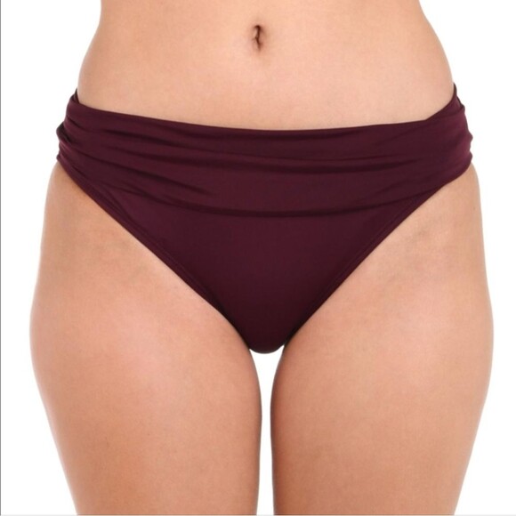 La Blanca Other - NWT La Blanca Island Goddess Banded Hipster Swim Bikini Bottom Dark Cherry - 14